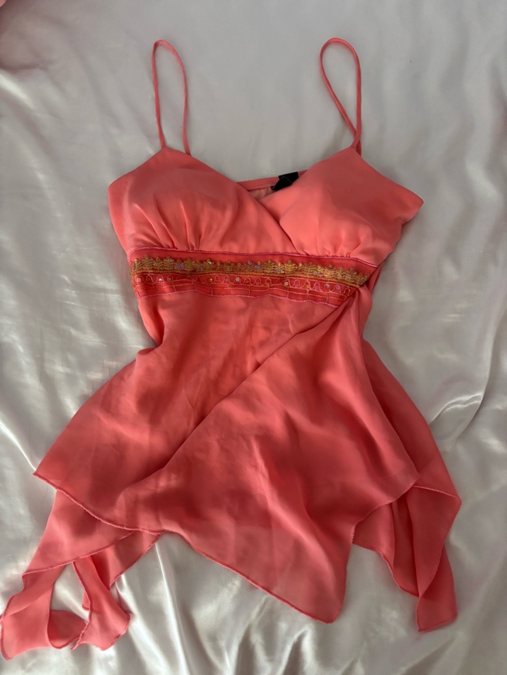 Trixxi Coral Pink V-Neck Cami with Embroidered Band